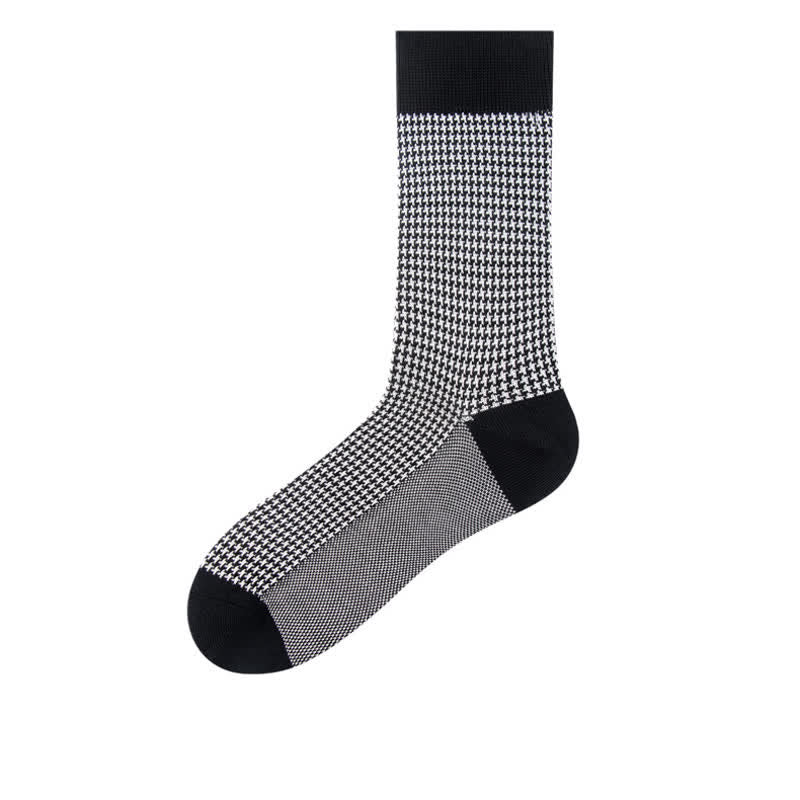 Men's Black Leisure Lattice Striped Crew Socks