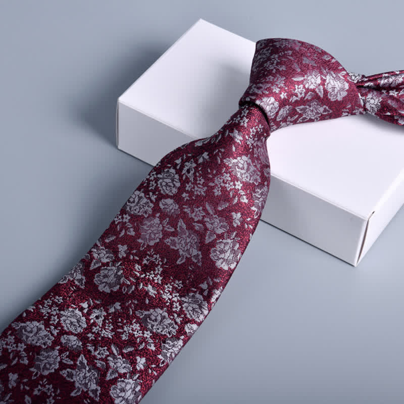 Men's Burgundy Dainty Pastel Floral Formal Necktie