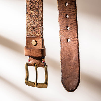 Retro Carved Letter Casual Workwear Leather Belt