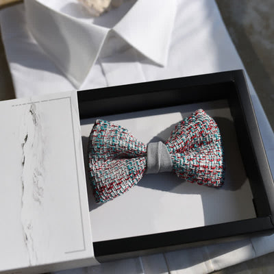 Men's Woven Gray Pink Blue Mix Color Bow Tie