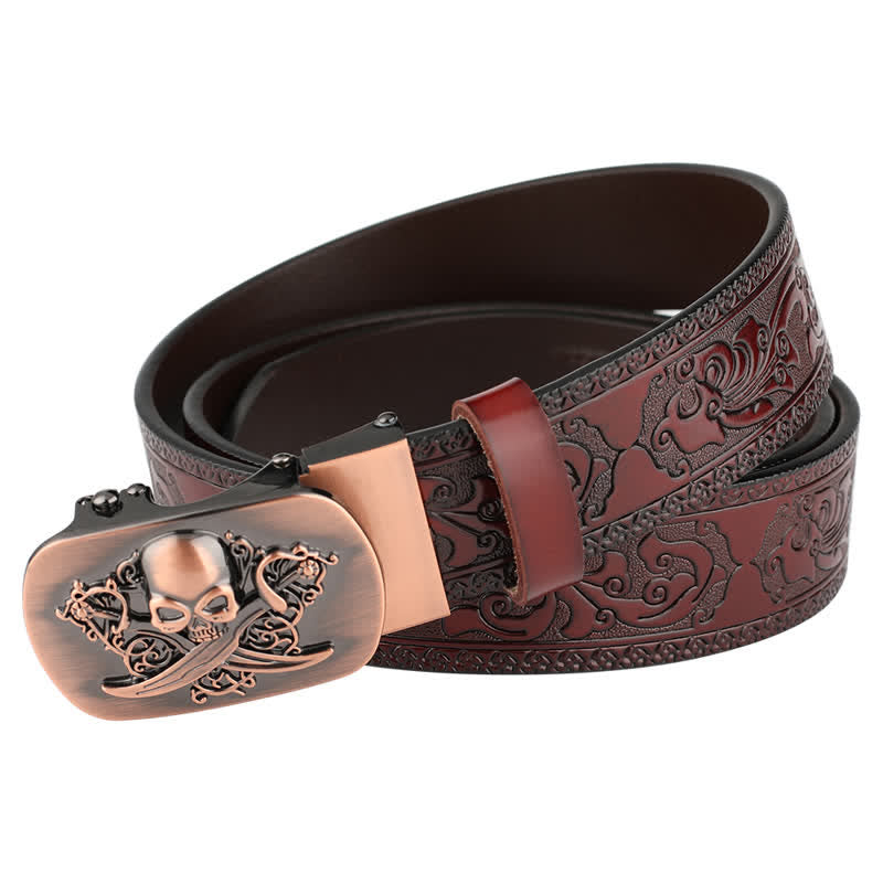 Men's Ghost Head Automatic Buckle Embossing Leather Belt