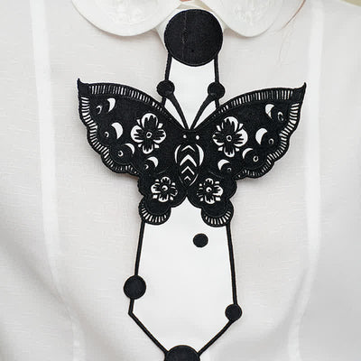 Women's Butterfly Embroidery Zipper Necktie