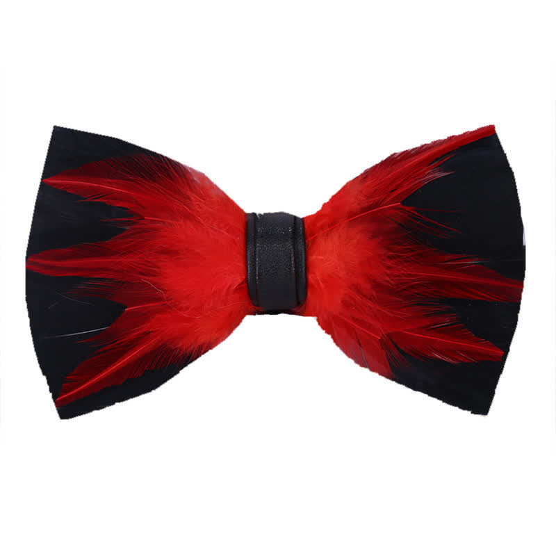 Red White Burgundy Pre-tied Feather Bow Tie