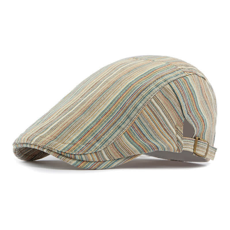 Retro Striped Adjustable Buckle Casual Beret Hat