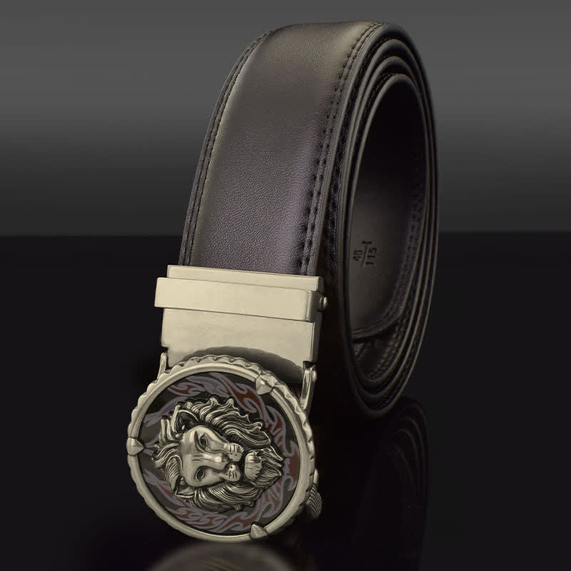 Men's Retro Lion Head Automatic Buckle Leather Belt