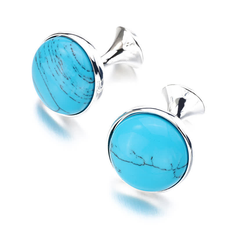 Men's Round Turquoise Blue Gemstone Cufflinks