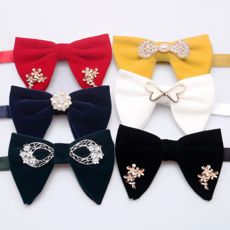 Men's Gold Pearl Velvet Oversized Pointed Bow Tie