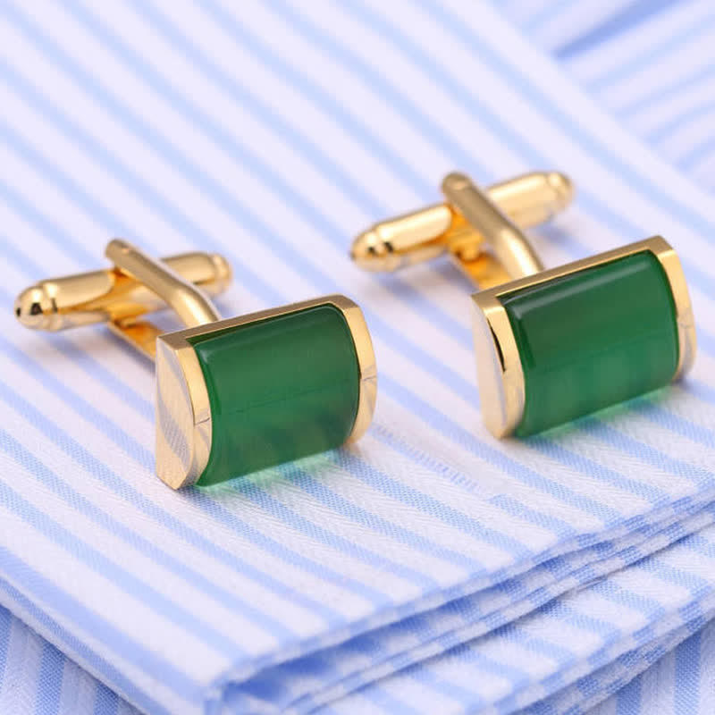 Men's Romantic Emerald Opal Gold Shirt Cufflinks