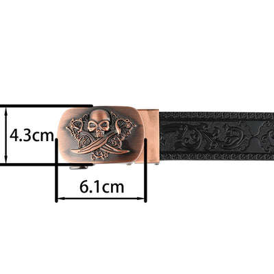 Men's Ghost Head Automatic Buckle Embossing Leather Belt