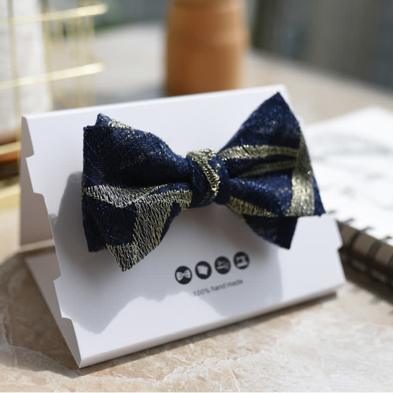 Men's Classic Double Layered Navy Striped Bow Tie