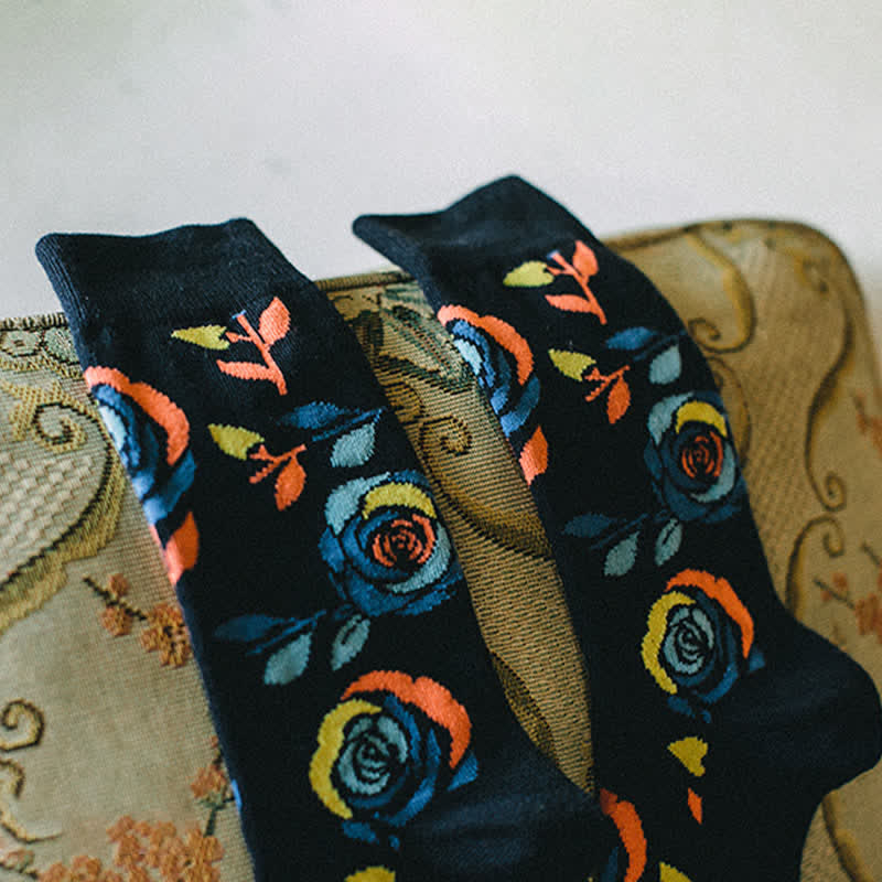 Men's Navy Wild Blue Roses Crew Socks