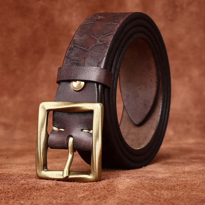 Ice Cracked Embossed Pattern Distressed Leather Belt