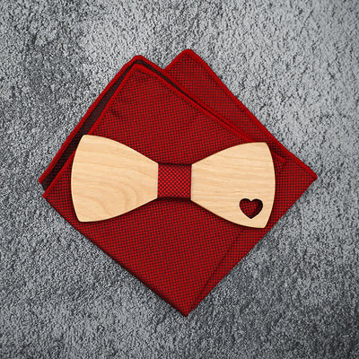 3Pcs Men's Hollow Heart Shape Wooden Bow Tie Set