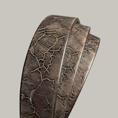 Distressed Cracked Embossed Pattern Strap Leather Belt