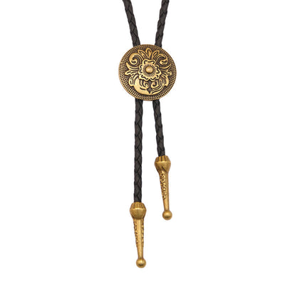 Classic Trendy Round Carved Flower Bolo Tie