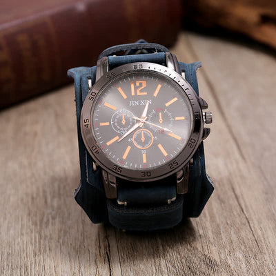 Men's Hand-Stitched Punk Bracelet Leather Watch