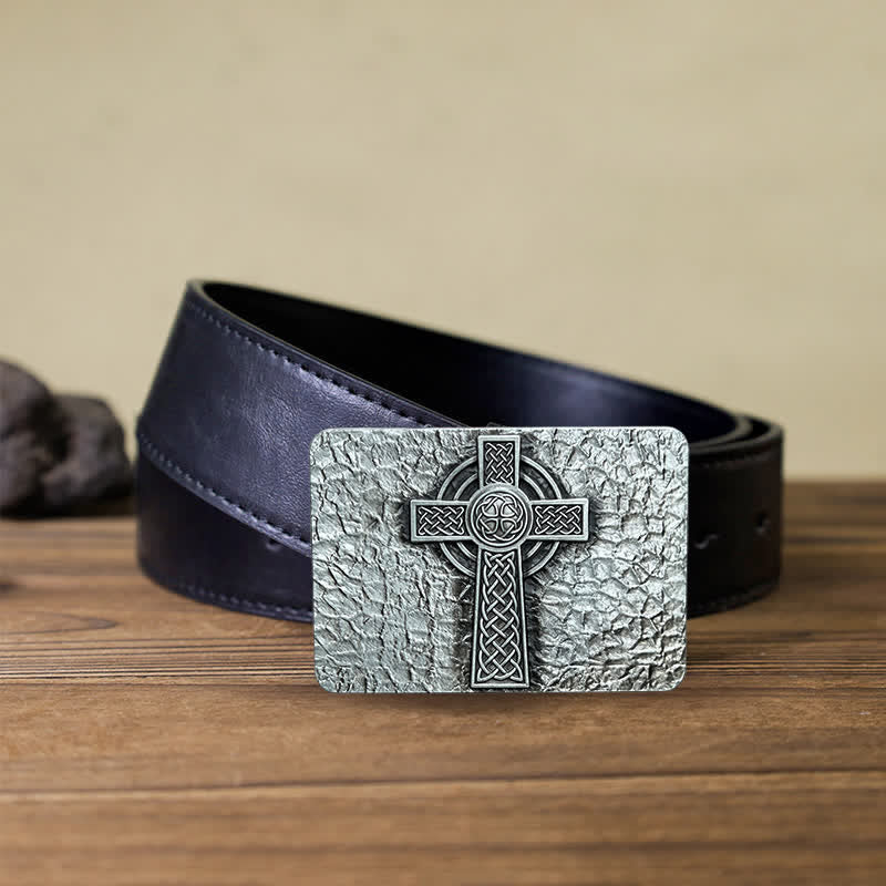 Men's DIY Medievel Style Celtic Cross Buckle Leather Belt