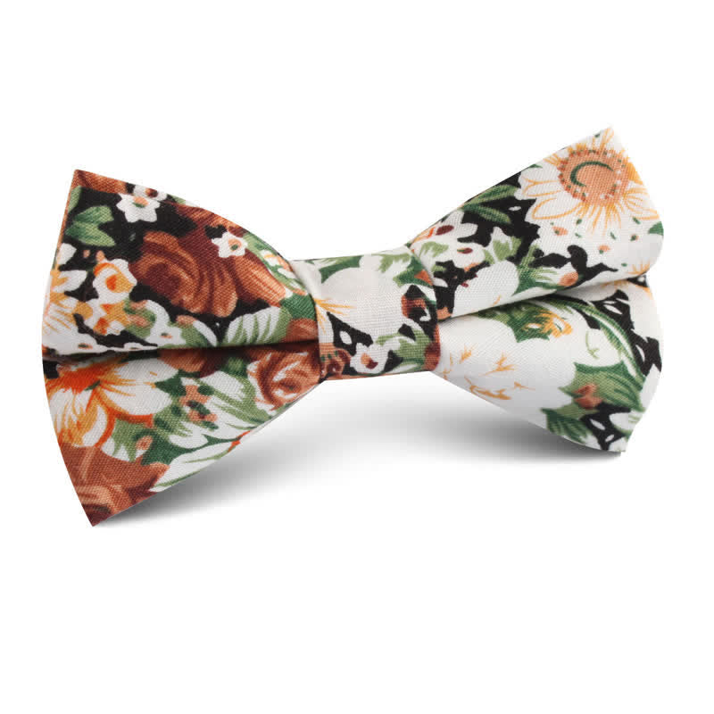 Men's Elegant Orange Floral Leaves Bow Tie