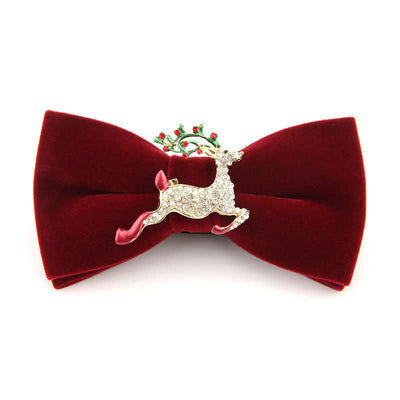 Men's Elk Head Rhinestone Christmas Velvet Bow Tie