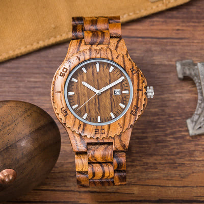 Men's Calendar Display Analog Quartz Wooden Watch