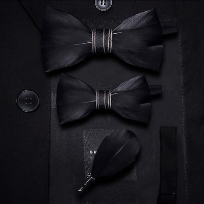Kid's Black Noble Feather Bow Tie with Lapel Pin