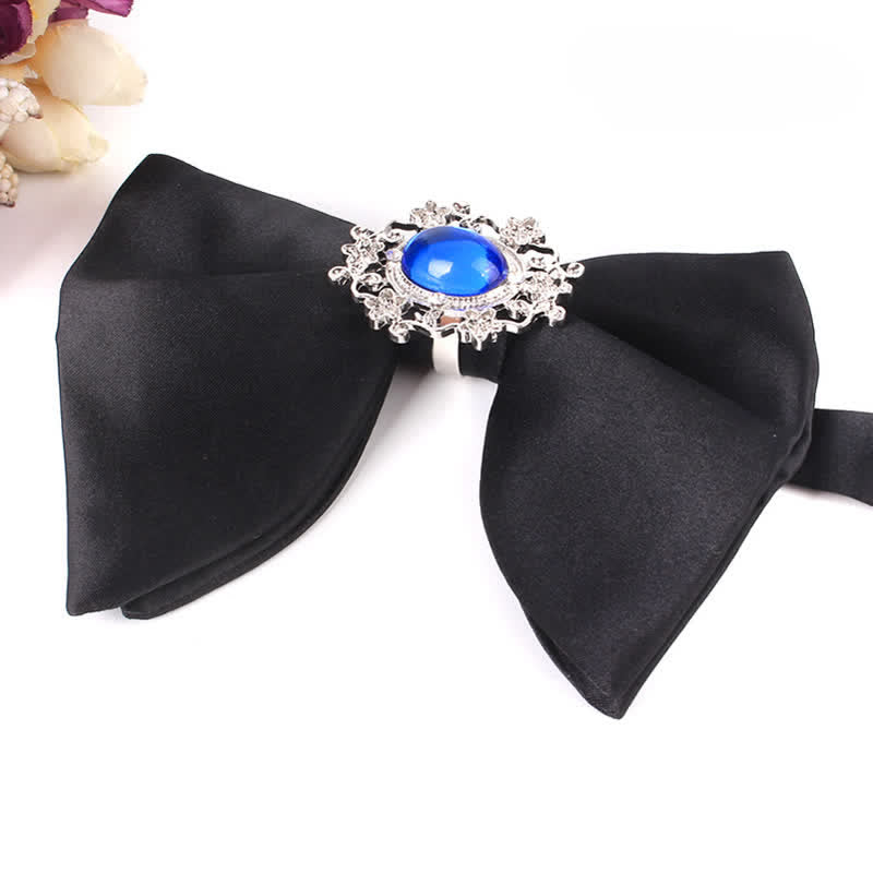 Men's Black Butterfly Rhinestone Oversized Pointed Bow Tie