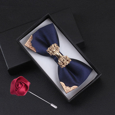 2Pcs Men's Golden Metal Butterfly Fashion Bow Tie Set