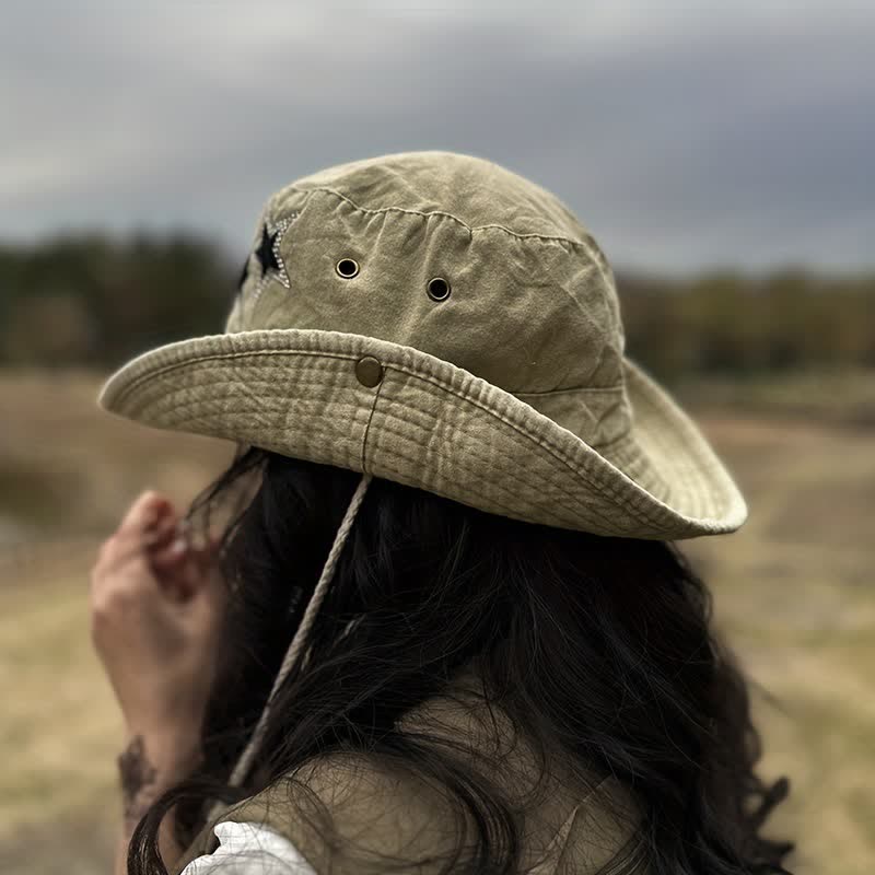 Unisex Rhinestones Star Cowboy Bucket Hat