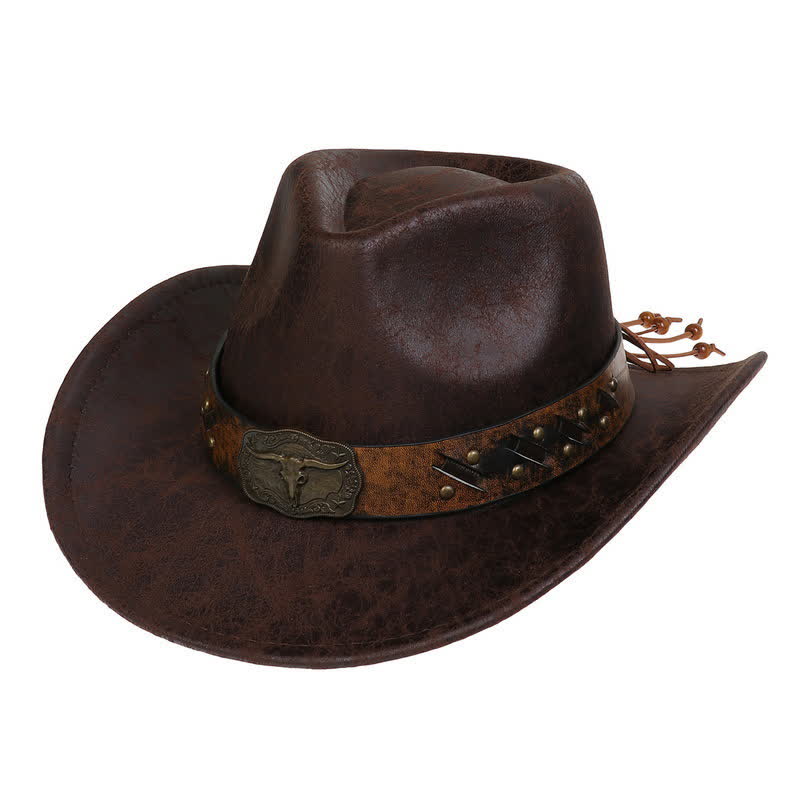 Longhorn Bull Vintage Imitation Leather Crack Cowboy Hat