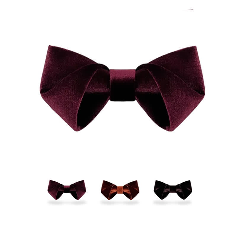 Men's Dark Red Series Solid Color Velvet Bow Tie