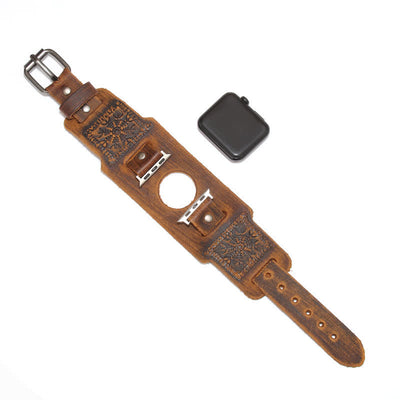 Relief Viking Compass Totem Leather Watch Band