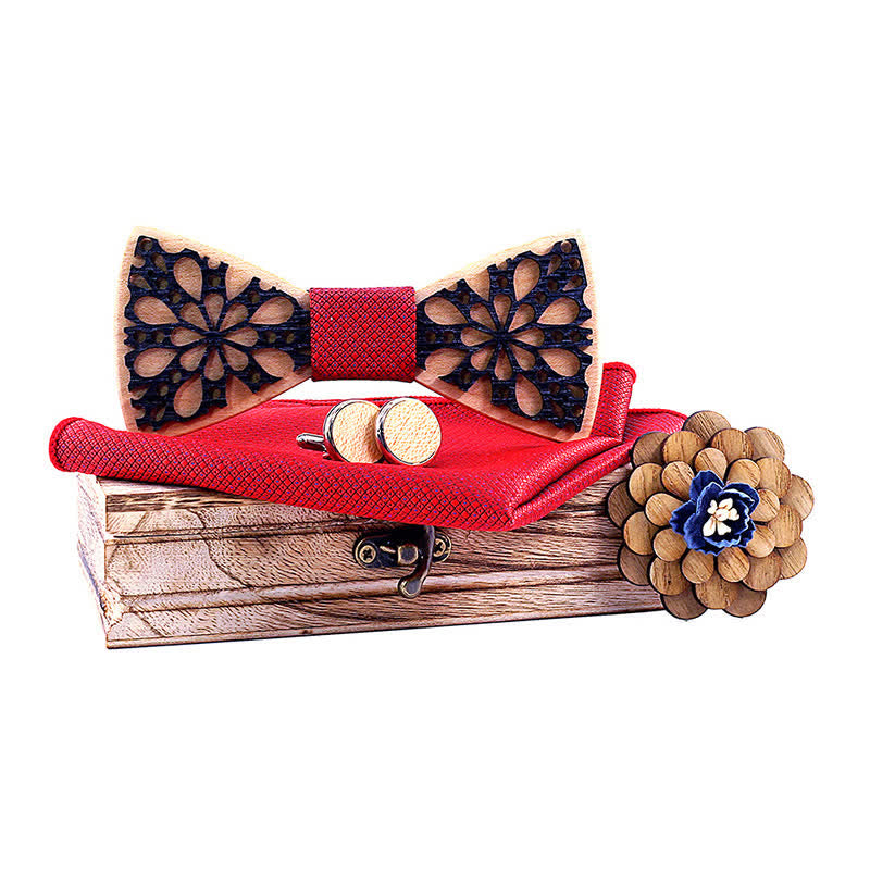 4Pcs Men's Patchwork Accessory Wooden Bow Tie Set