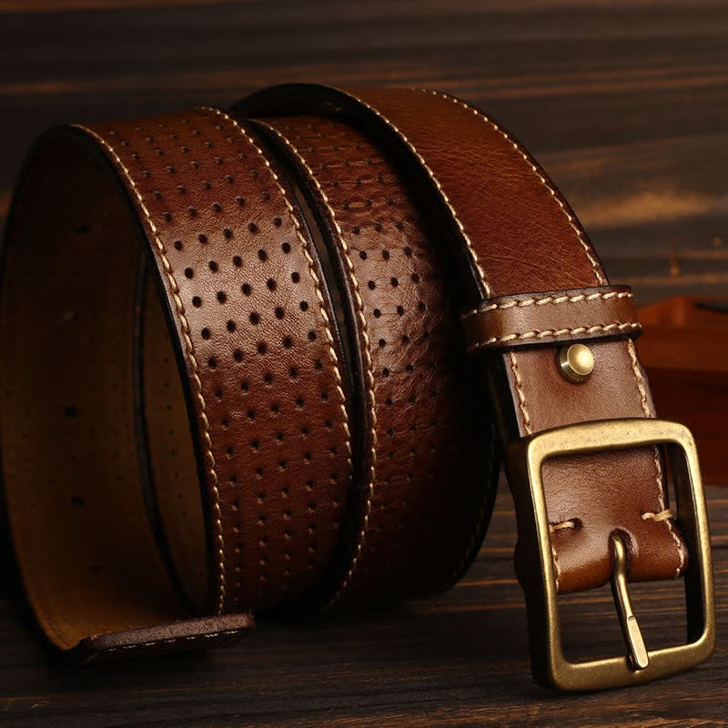 Men's British Style Hand-Stitched Perforated Leather Belt