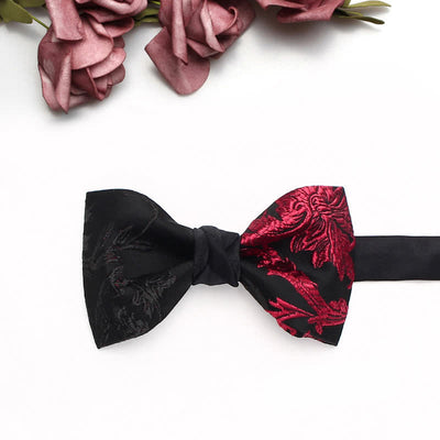 Men's Black & Red Vine Floral Pattern Bow Tie