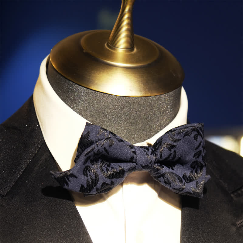 Men's Vintage Dark Blue Jacquard Wedding Bow Tie