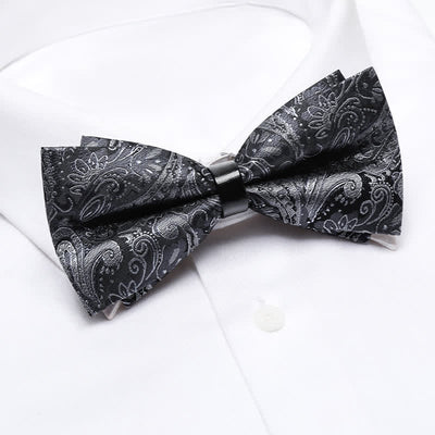 Men's Luxurious Gray Paisley Pattern Bow Tie