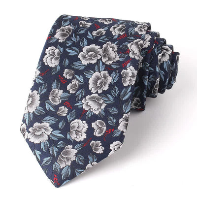 Men's Gray & Navy Flroal Design Casual Business Necktie