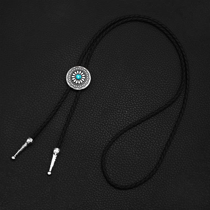 Round Turquoise Stone Centerpiece Bolo Tie