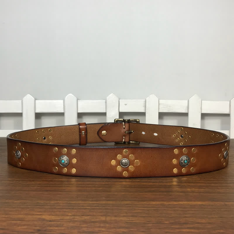 Gold Rivets Studs Vintage Indian Style Leather Belt