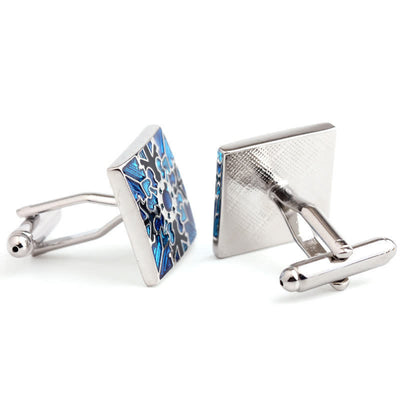 Men's Snowflake Pattern Enamel Square Cufflinks