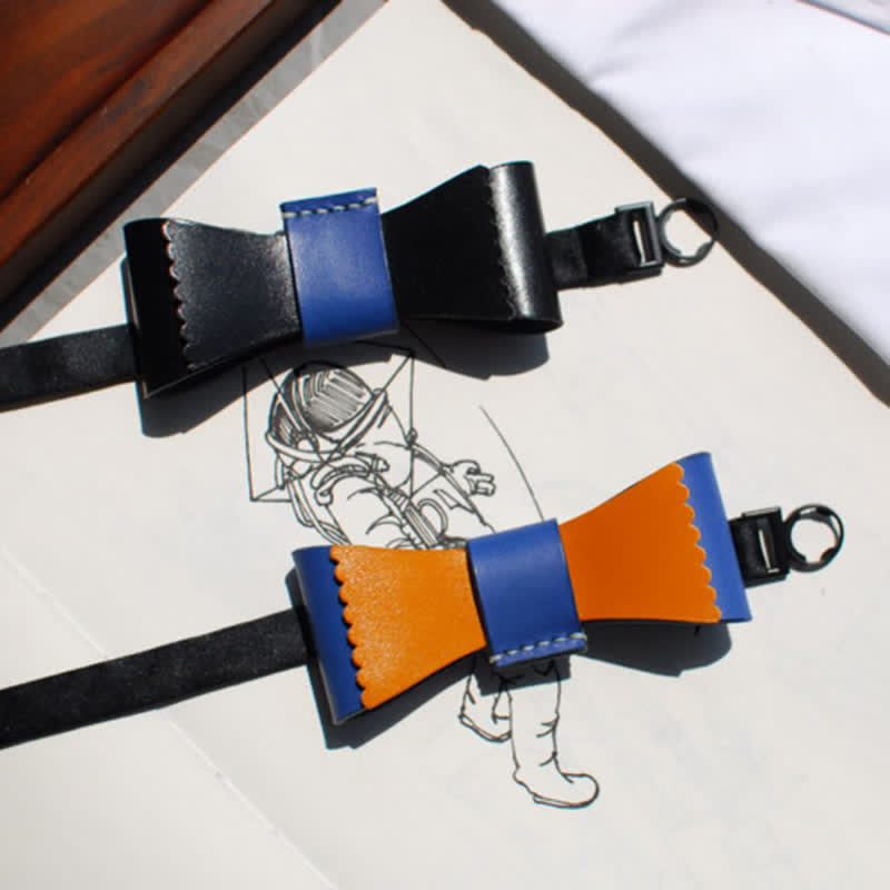 Men's Unique Color Collision Tanned Leather Bow Tie