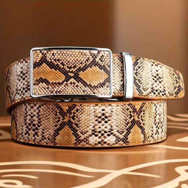 Men's Snakeskin Pattern Automatic Buckle Leather Belt