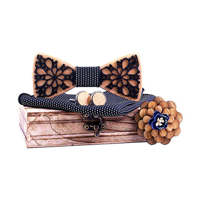 4Pcs Men's Patchwork Accessory Wooden Bow Tie Set