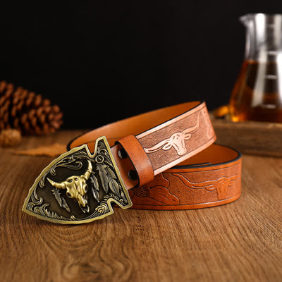 Men's Domineering Bull Head Ethnic Style Leather Belt