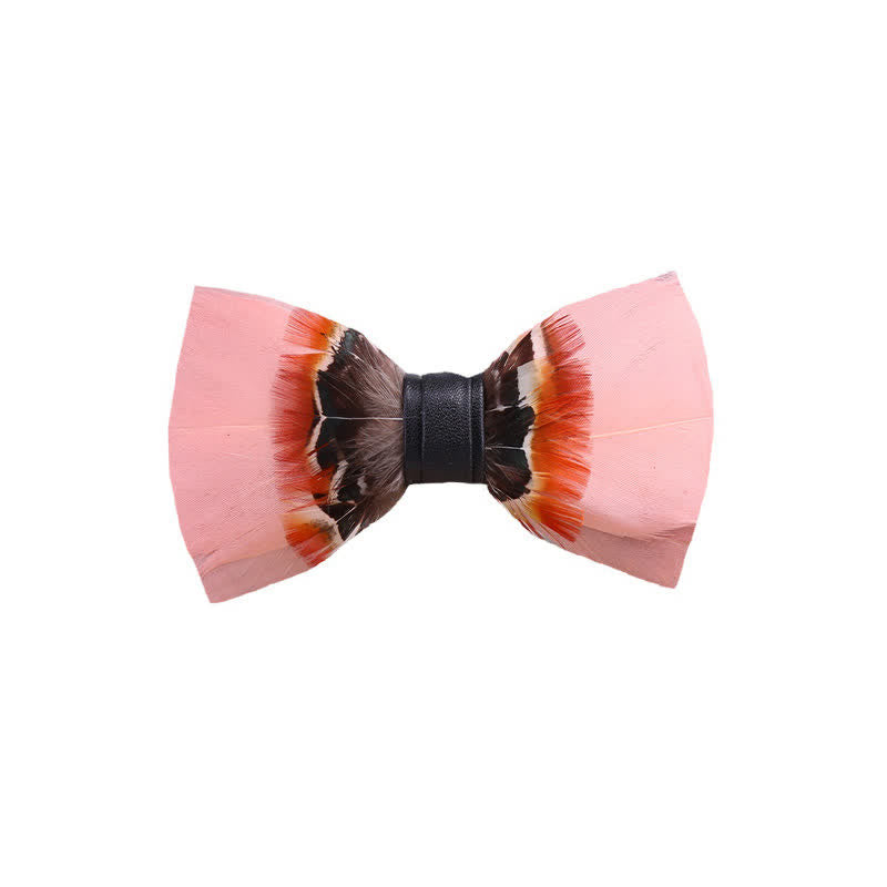 Kid's Pop Pink Feather Bow Tie with Lapel Pin