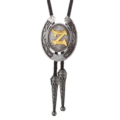 Modern Western Horseshoe Initial Letter A To Z Bolo Tie