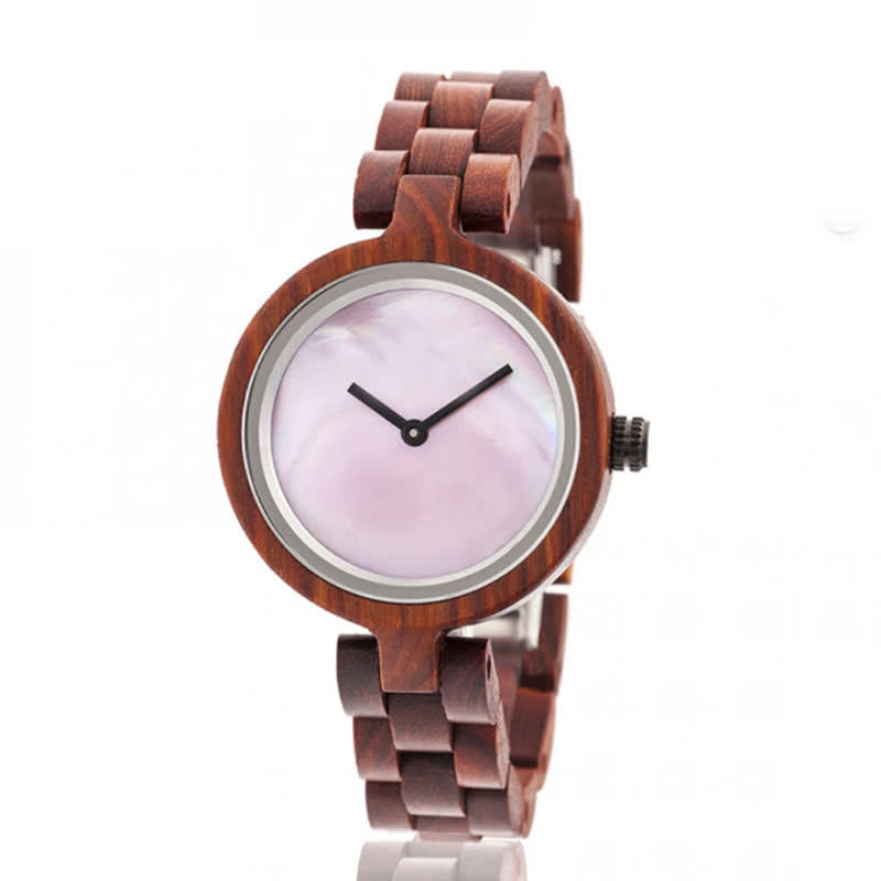 Women's Simple Elegant Style Shell Dial Wooden Watch