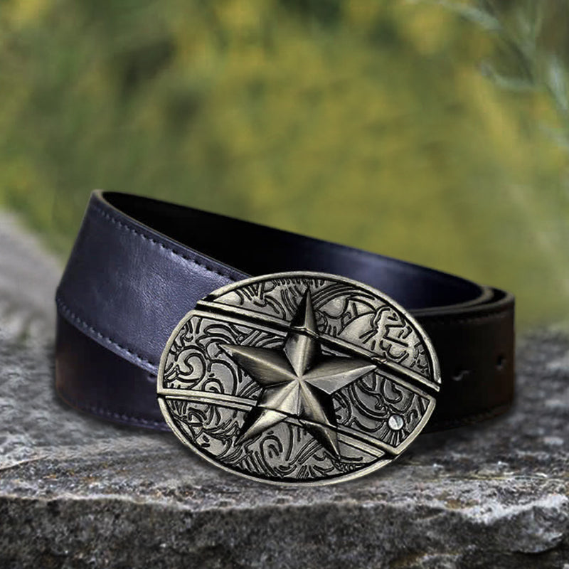 Men's DIY Pentagram Hidden Folding Knife Leather Belt