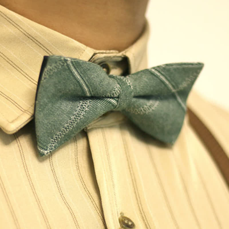 Men's MediumSeaGreen British Style Plaid Cotton Bow Tie