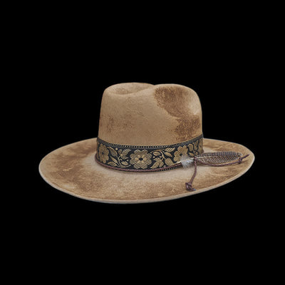 Jacquard Flower Decorative Feathers Wool Cowboy Hat